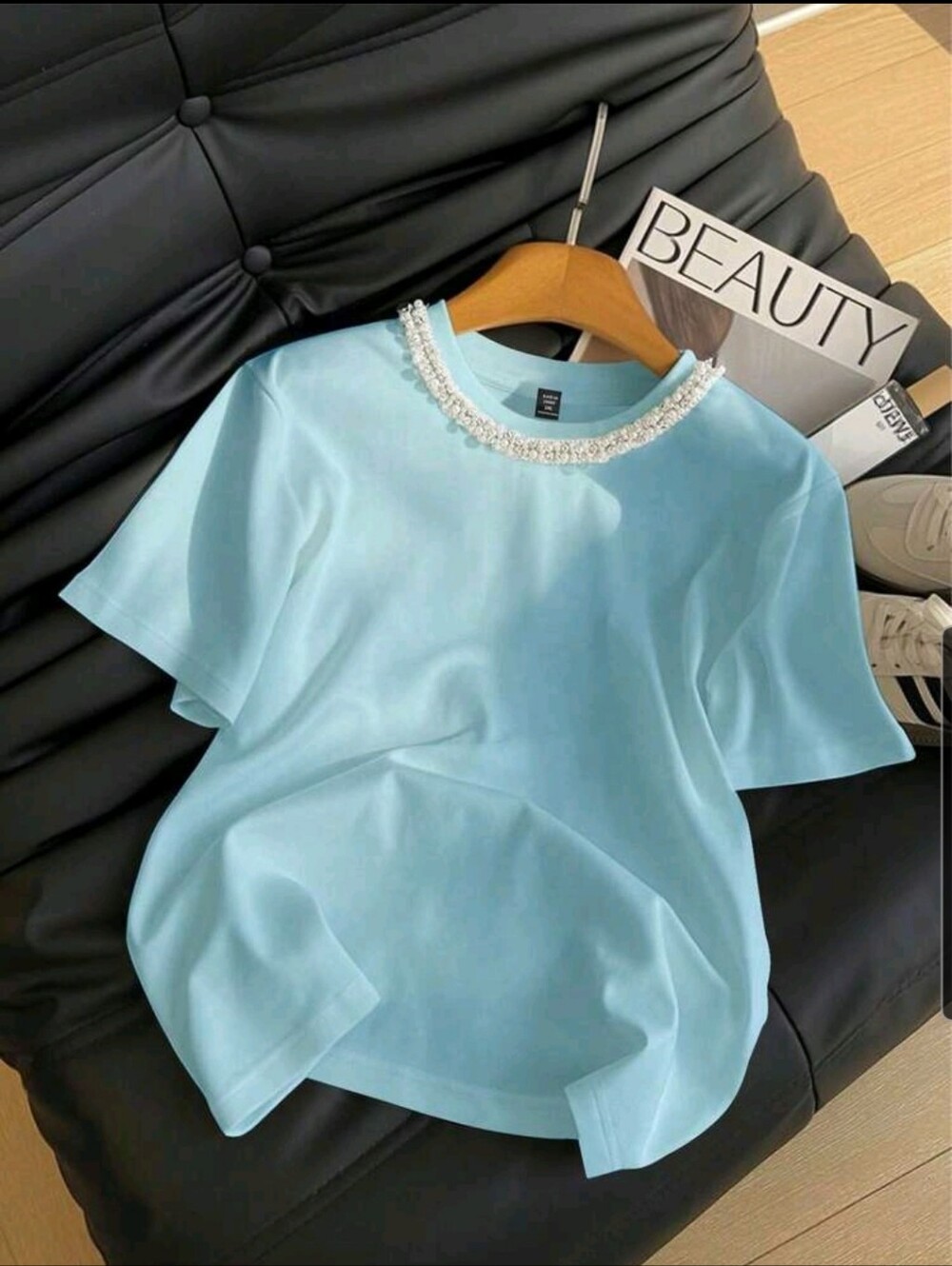 BRAND NEW ** Embellished Collar Short Sleeve Tee in Light Blue